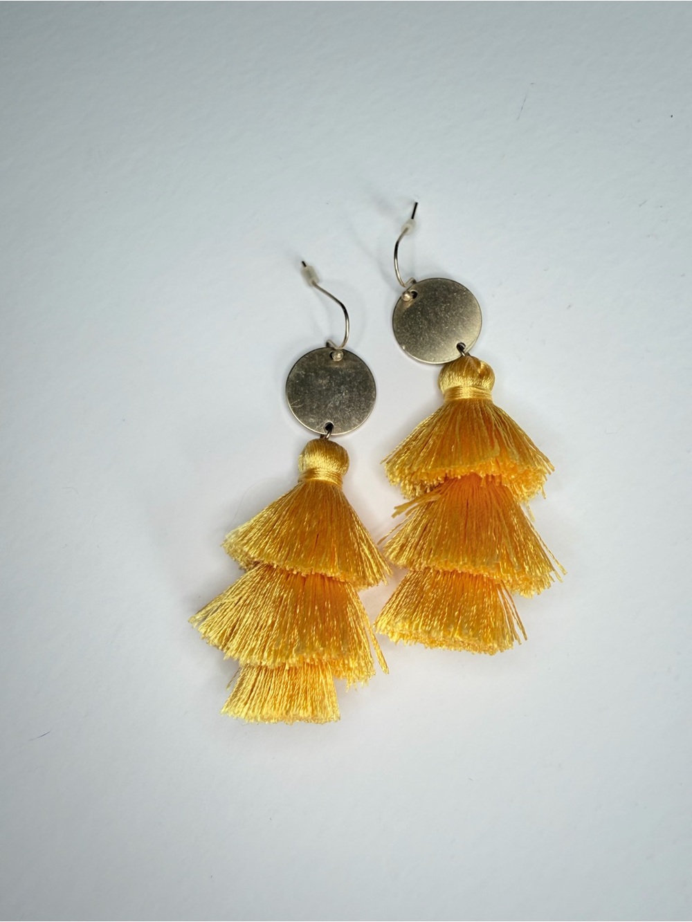 Yellow Tiered Tassel Drop Earrings - 3-Tier Statement Earrings